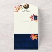 Navy Blue Rustic Fall Wedding All In One Uitnodiging (Buitenkant)