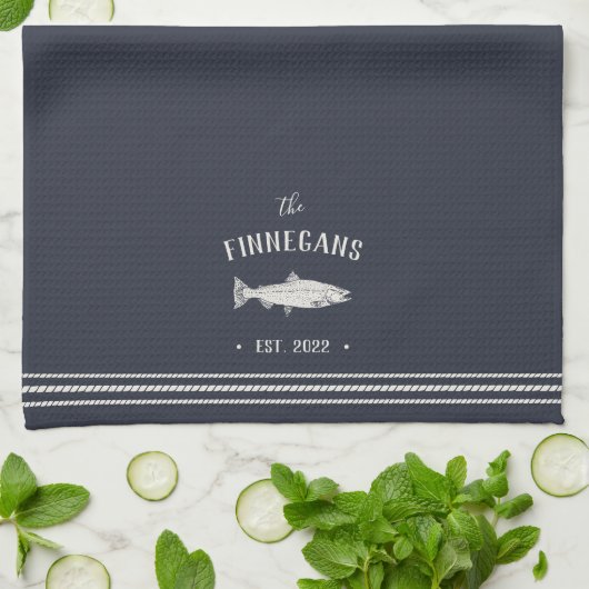Navy Blue Rustic Fish op maat Theedoek (Gevouwen)