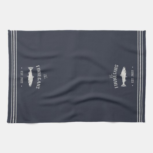 Navy Blue Rustic Fish op maat Theedoek (Horizontaal)