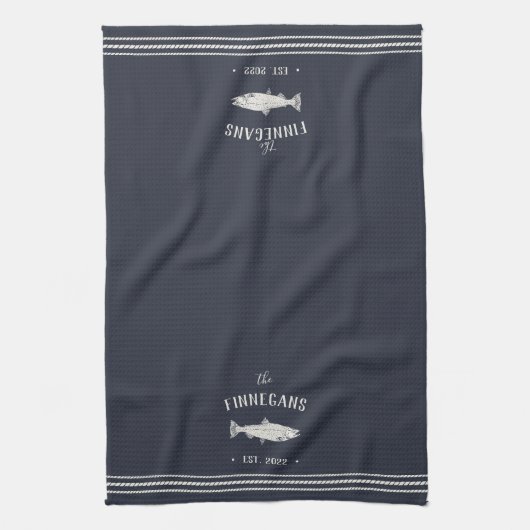 Navy Blue Rustic Fish op maat Theedoek (Verticaal)