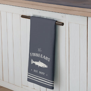 Navy Blue Rustic Fish op maat Theedoek