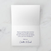 Navy Blue Rustic Floral Lace Sunflower Wedding Bedankkaart (Binnen)