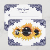Navy Blue Rustic Floral Lace Sunflower Wedding RSVP Kaartje (Voorkant / Achterkant)