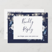 Navy Blue Rustic Floral Song Request RSVP Briefkaa Uitnodiging Briefkaart (Voorkant / Achterkant)