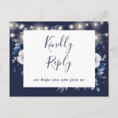 Navy Blue Rustic Floral Song Request RSVP Briefkaa Uitnodiging Briefkaart (Voorkant)