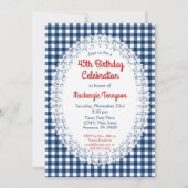 Navy Blue Rustic Gingham Birthday Party Invitation Kaart (Voorkant)