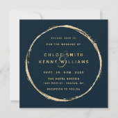 Navy Blue Rustic Gold Circle Wedding Square Kaart (Voorkant)