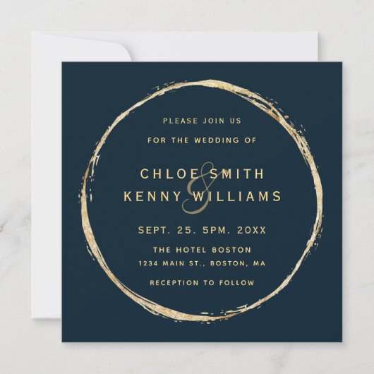 Navy Blue Rustic Gold Circle Wedding Square Kaart (Voorkant)