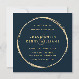Navy Blue Rustic Gold Circle Wedding Square Kaart