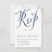 Navy Blue Rustic Kalligrafie met Maaltijdkeuze RSVP Kaartje (Voorkant)