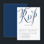 Navy Blue Rustic Kalligrafie met Maaltijdkeuze RSVP Kaartje<br><div class="desc">Deze aanpasbare marineblauwe trouwkaart RSVP is voorzien van rustieke kalligrafie en biedt een charmante en persoonlijke touch aan uw huwelijksuitnodigingen. De klassieke marineblauw en witte RSVP-kaart maakt het veelzijdig en gemakkelijk te combineren met elk thema, terwijl de elegante kalligrafie een warm, rustiek gevoel toevoegt. Personaliseer het eenvoudig met uw evenementengegevens...</div>