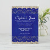 Navy Blue Rustic Lace Wedding Invitations Kaart (Staand voorkant)