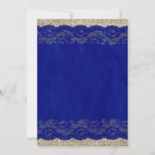 Navy Blue Rustic Lace Wedding Invitations Kaart (Achterkant)