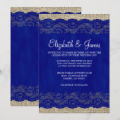 Navy Blue Rustic Lace Wedding Invitations Kaart (Voorkant / Achterkant)