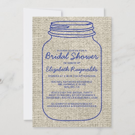 Navy Blue Rustic Mason Jar Vrijgezellenfeest Invit Kaart (Voorkant)