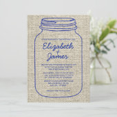 Navy Blue Rustic Mason Jar Wedding Invitations Kaart (Staand voorkant)