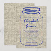 Navy Blue Rustic Mason Jar Wedding Invitations Kaart (Voorkant / Achterkant)