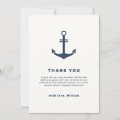 Navy Blue Rustic Nautical Anchor Baby shower Bedankkaart (Voorkant)