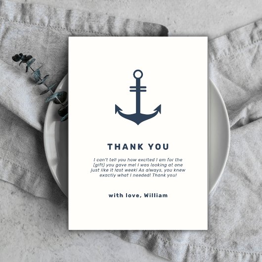 Navy Blue Rustic Nautical Anchor Baby shower Bedankkaart