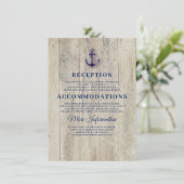 Navy Blue Rustic Nautical Wedding Details Informatiekaartje (Staand voorkant)