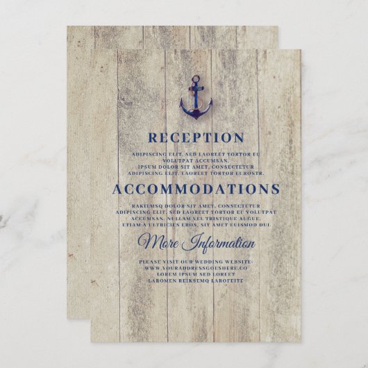 Navy Blue Rustic Nautical Wedding Details Informatiekaartje (Voorkant / Achterkant)