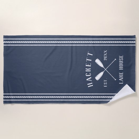 Navy Blue Rustic Oars Specialized Lake House Strandlaken (Voorkant)