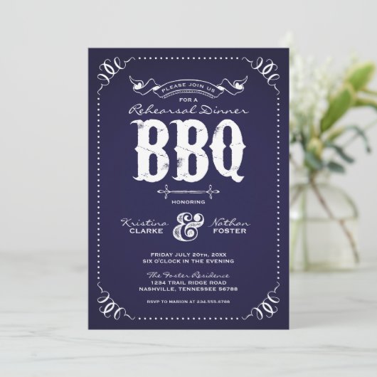 Navy Blue Rustic Repetitie Diner BBQ Kaart (Staand voorkant)
