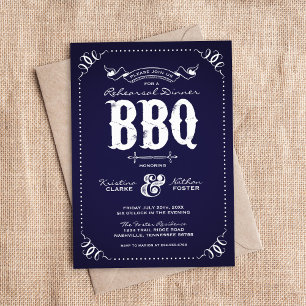 Navy Blue Rustic Repetitie Diner BBQ Kaart