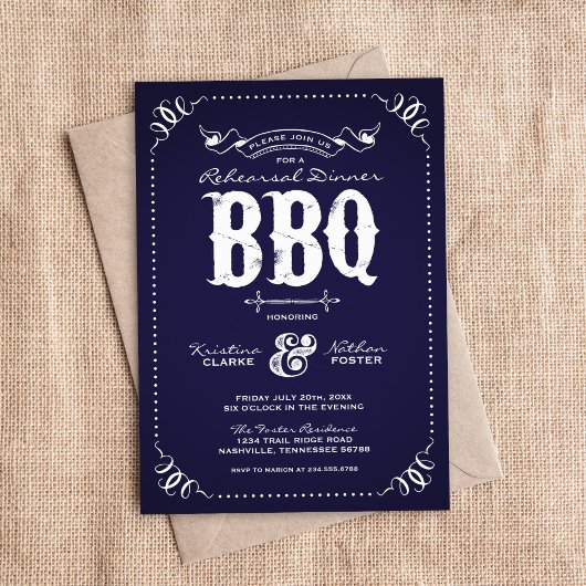 Navy Blue Rustic Repetitie Diner BBQ Kaart