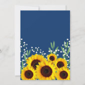 Navy Blue Rustic Sunflower Wedding Invitations Kaart (Achterkant)