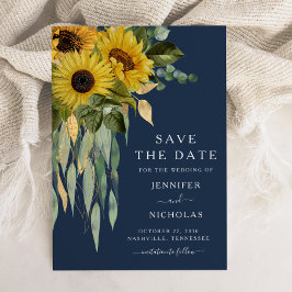 Navy Blue Rustic Sunflower Wedding Save The Date