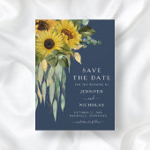 Navy Blue Rustic Sunflower Wedding Save The Date