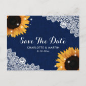 Navy Blue Rustic Sunflower Wedding Save the Date Aankondigingskaart (Voorkant)