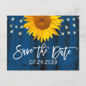 Navy Blue Rustic Sunflower Wedding Save the Date Aankondigingskaart (Voorkant)