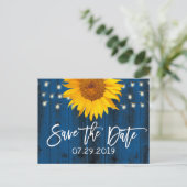 Navy Blue Rustic Sunflower Wedding Save the Date Aankondigingskaart (Staand voorkant)