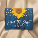 Navy Blue Rustic Sunflower Wedding Save the Date Aankondigingskaart<br><div class="desc">Rustic Sunflower & String Lights Navy Blue Barn Wedding Save the Date Announcement.</div>