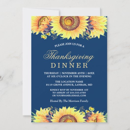 Navy Blue Rustic Thanksgiving Kaart (Voorkant)