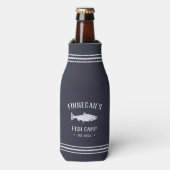 Navy Blue Rustic Vist Cabin Personalized Flesjeskoeler (Fles Voorkant)