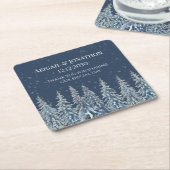 Navy Blue Rustic Winter Forest Wedding Kartonnen Onderzetters (Schuin)
