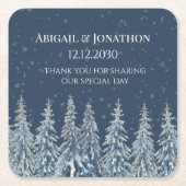 Navy Blue Rustic Winter Forest Wedding Kartonnen Onderzetters (Voorkant)