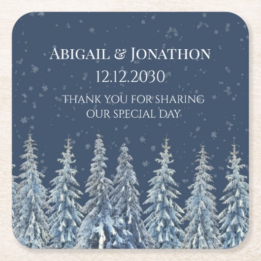 Navy Blue Rustic Winter Forest Wedding Kartonnen Onderzetters (Voorkant)