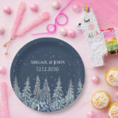 Navy Blue Rustic Winter Forest Wedding Papieren Bordje (Feest)