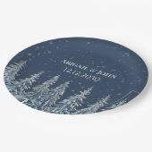 Navy Blue Rustic Winter Forest Wedding Papieren Bordje (Gekanteld)
