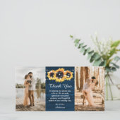 Navy Blue Rustic Wood Burlap Heart Foto Bedankkaart (Staand voorkant)