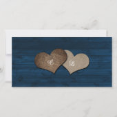 Navy Blue Rustic Wood Burlap Heart Foto Bedankkaart (Achterkant)