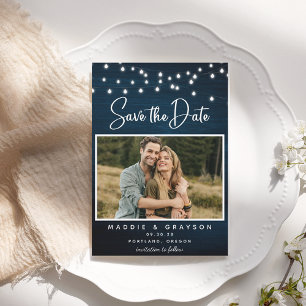 Navy Blue Rustic Wood Foto's Save the Date Kaart