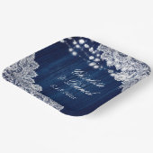 Navy Blue Rustic Wood Lace String Lights Wedding Papieren Bordje (Gebogen)