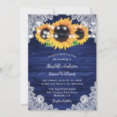 Navy Blue Rustic Wood Lace Sunflower Weddenschap Kaart (Voorkant)