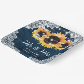 Navy Blue Rustic Wood Lace Sunflower Weddenschap Papieren Bordje (Gebogen)