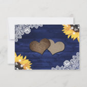 Navy Blue Rustic Wood Lace Sunflower Wedding RSVP Kaartje (Achterkant)